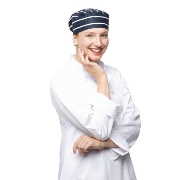 Whites Chefs Skull Cap Blue and White Butchers Stripe - Image 2