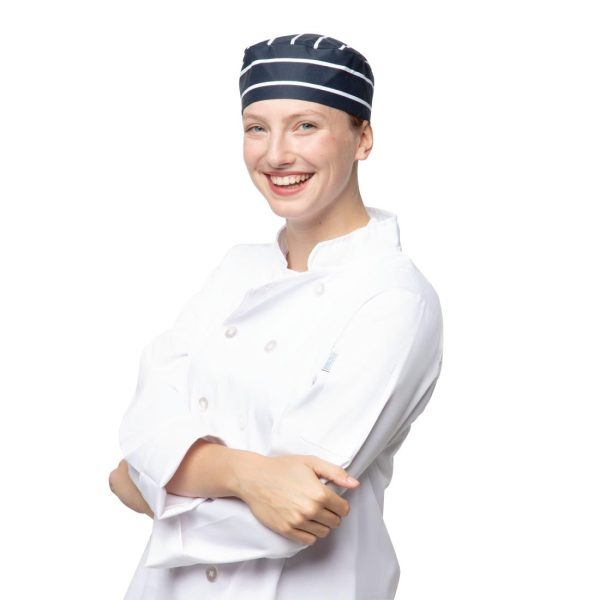Whites Chefs Skull Cap Blue and White Butchers Stripe - Image 3