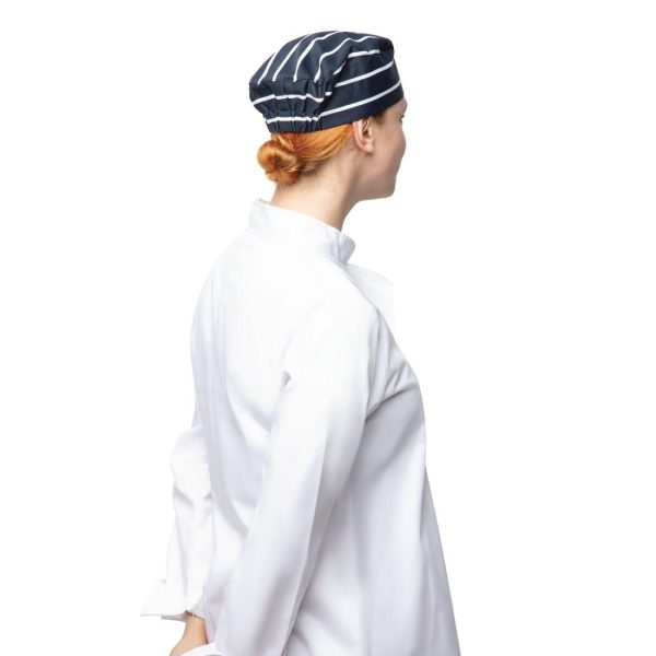 Whites Chefs Skull Cap Blue and White Butchers Stripe - Image 4