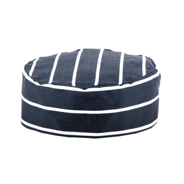 Whites Chefs Skull Cap Blue and White Butchers Stripe - Image 5