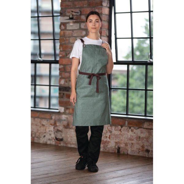Southside Linen Blend Bib Apron Forest Green - Image 4