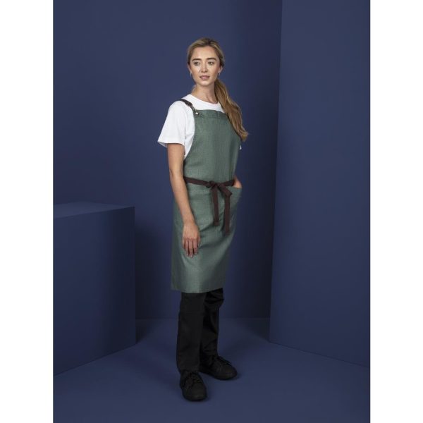Southside Linen Blend Bib Apron Forest Green - Image 7