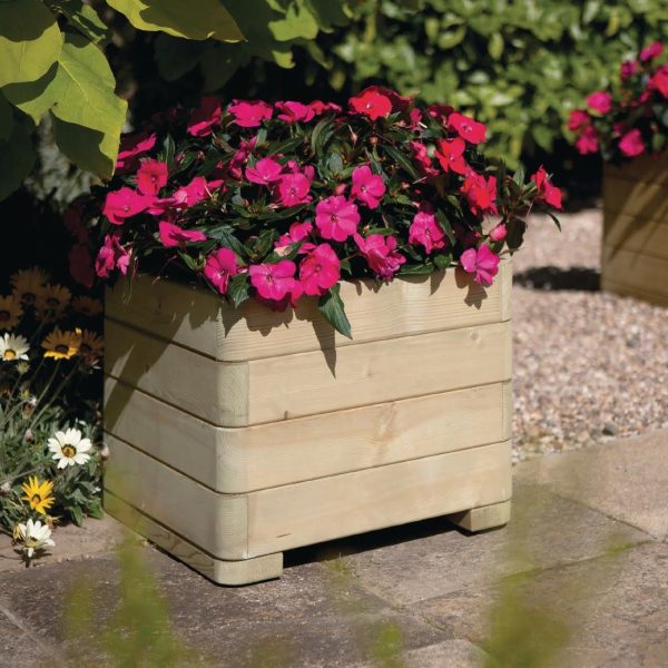 Rowlinson Marberry Layer Square Planter Natural Timber 50cm - Image 3
