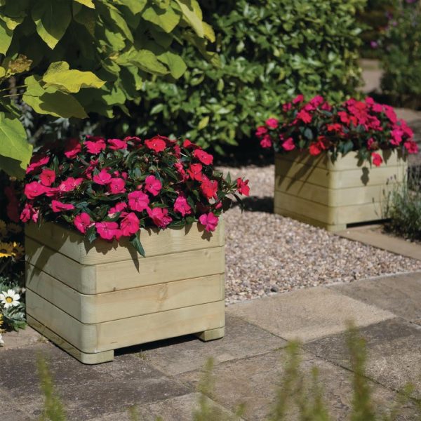 Rowlinson Marberry Layer Square Planter Natural Timber 50cm - Image 4