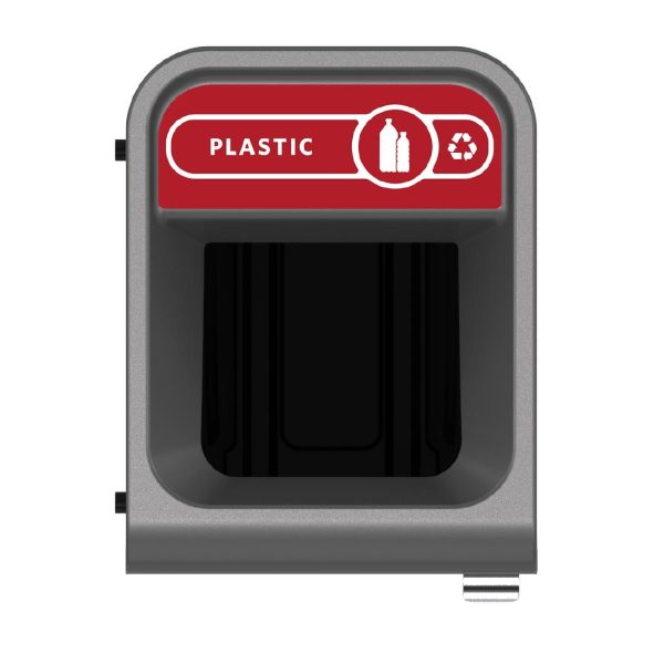 Rubbermaid Configure Recycling Bin with Plastic Recycling Label Red 57Ltr - Image 2