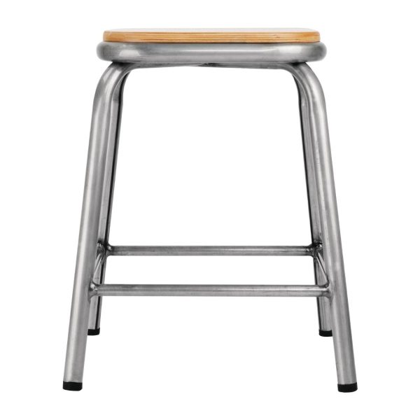 Bolero Galvanised Steel Low Stools with Wooden Seatpad (Pack of 4) - Image 2