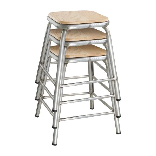 Bolero Galvanised Steel Low Stools with Wooden Seatpad (Pack of 4) - Image 6