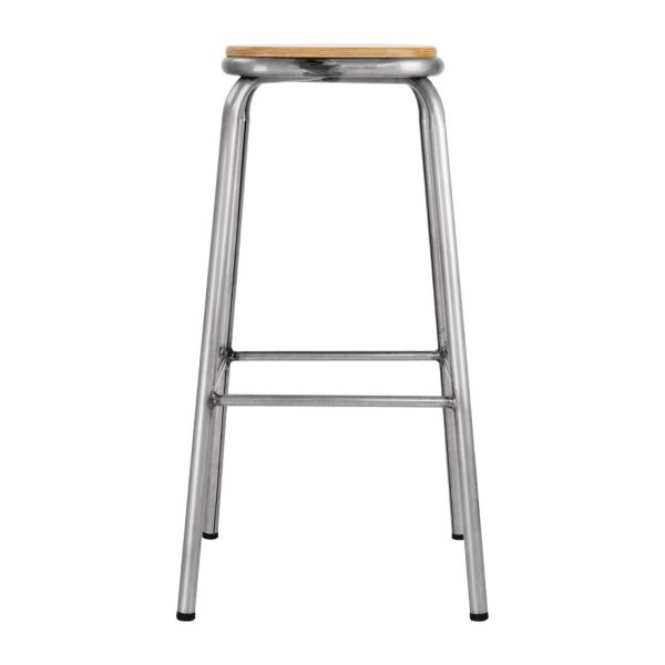 Bolero Galvanised Steel High Stools with Wooden Seatpad (Pack of 4) - Image 2