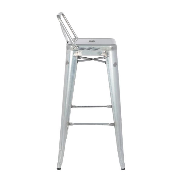 Bolero Bistro Galvanised Steel High Stool with Backrest (Pack of 4) - Image 3