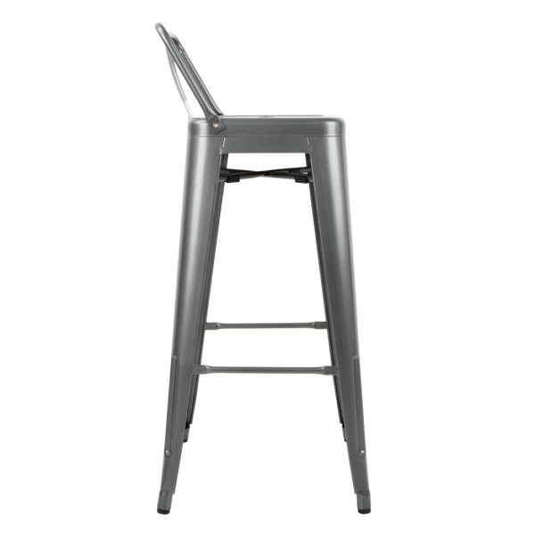 Bolero Bistro High Stool With Backrest Gun Metal (Pack of 4) - Image 4