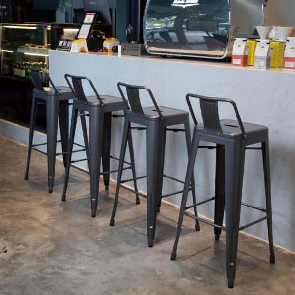 Bolero Bistro High Stool With Backrest Gun Metal (Pack of 4) - Image 7