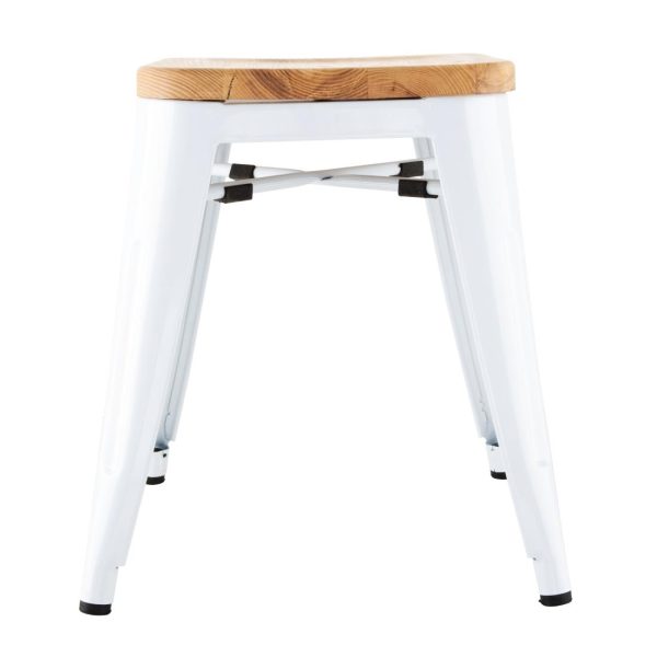 Bolero Bistro Low Stools with Wooden Seatpad White (Pack of 4) - Image 3