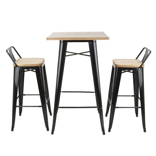 Bolero Bistro Bar Table with Wooden Top Black - Image 7