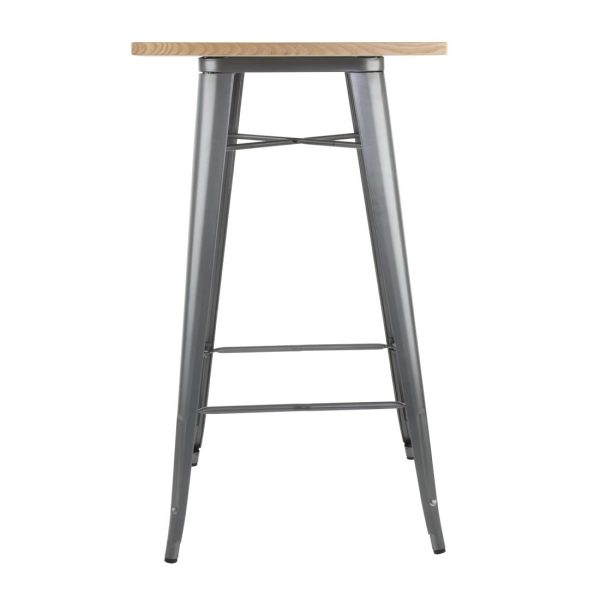 Bolero Bistro Bar Table with Wooden Top Gun Metal - Image 3