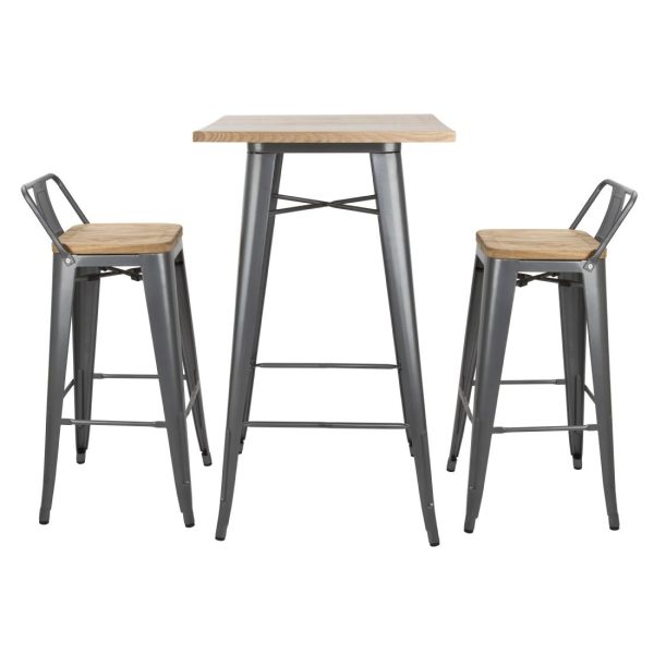 Bolero Bistro Bar Table with Wooden Top Gun Metal - Image 7