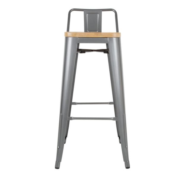 Bolero Bistro Backrest High Stools with Wooden Seat Pad Gun Metal (Pack of 4) - Image 3