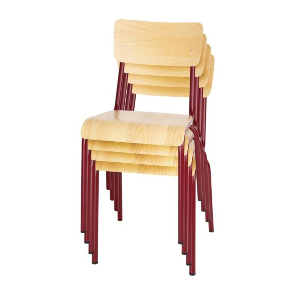 Bolero Cantina Side Chairs with Wooden Seat Pad and Backrest Wine Red (Pack of 4) - Image 6