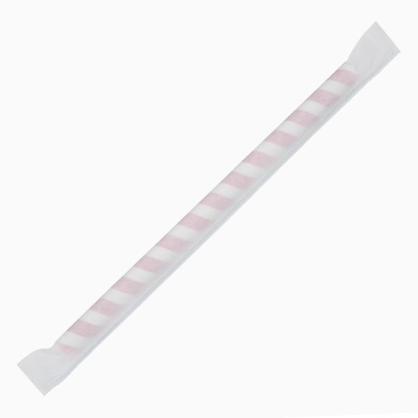 Fiesta Compostable Individually Wrapped Paper Smoothie Straws Red Stripes (Pack of 250) - Image 2