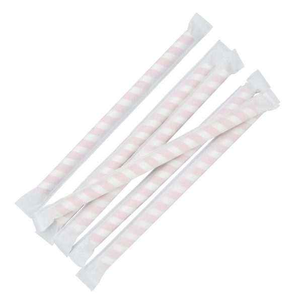 Fiesta Compostable Individually Wrapped Paper Smoothie Straws Red Stripes (Pack of 250) - Image 3
