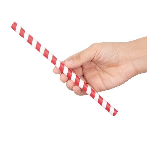 Fiesta Compostable Individually Wrapped Paper Smoothie Straws Red Stripes (Pack of 250) - Image 4