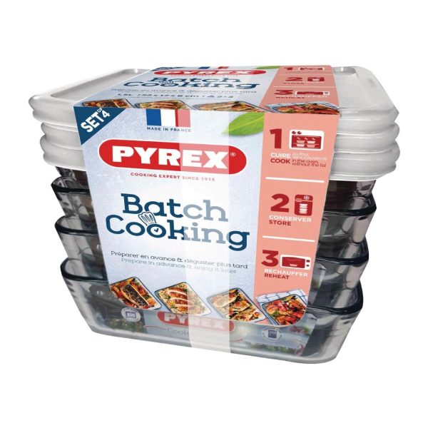 Pyrex Batch Cooking Cook & Freeze Food Storage Glass Containers Set Of 4 1.5 Ltr - Image 2