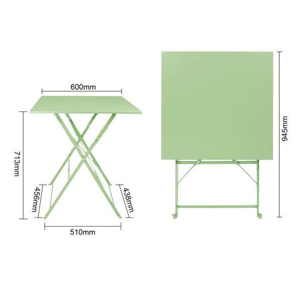 Bolero Square Pavement Style Steel Folding Table Light Green 600mm - Image 6