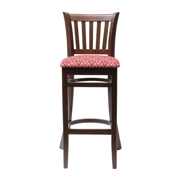 Manhattan Dark Walnut Bar Chair with Red Diamond Padded Seat - Image 2