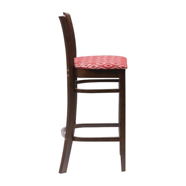 Manhattan Dark Walnut Bar Chair with Red Diamond Padded Seat - Image 3
