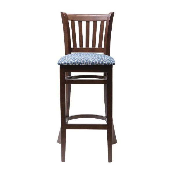 Manhattan Dark Walnut Bar Chair with Blue Diamond Padded Seat - Image 2