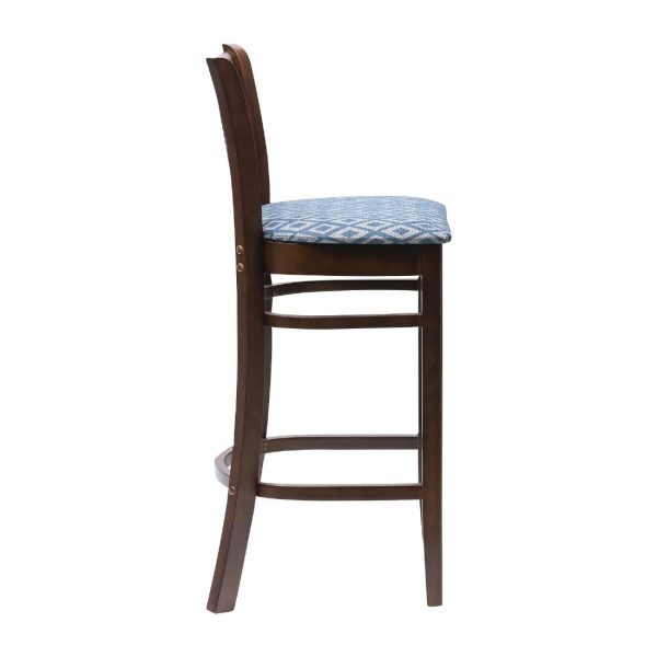 Manhattan Dark Walnut Bar Chair with Blue Diamond Padded Seat - Image 3