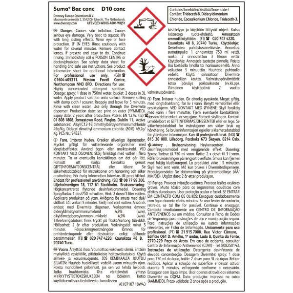 Suma Bac D10 Cleaner and Disinfectant Super Concentrate 1.5Ltr - Image 3