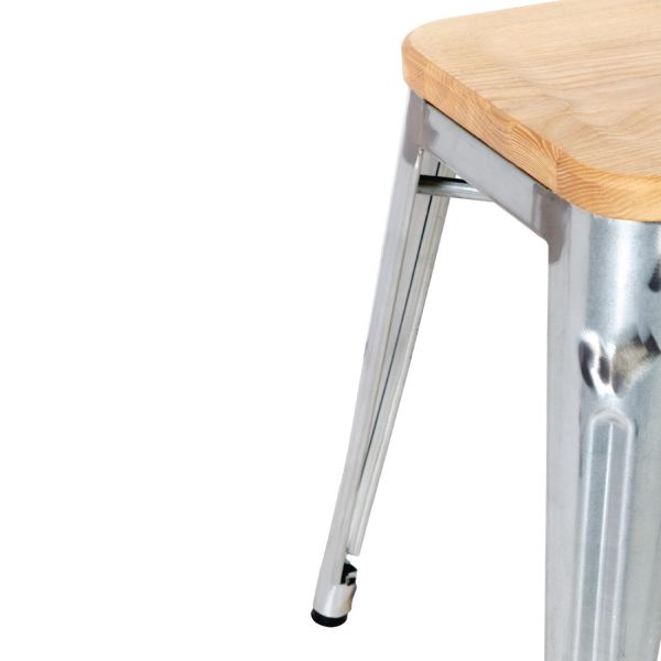 Bolero Bistro Low Stools with Wooden Seat Pad Galvanised Steel (Pack of 4) - Image 4