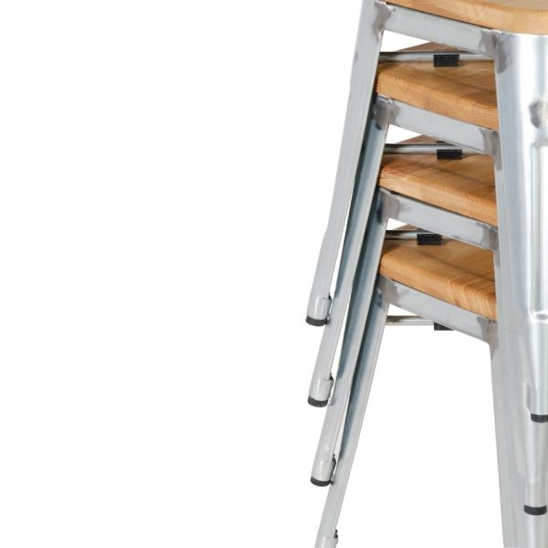 Bolero Bistro Low Stools with Wooden Seat Pad Galvanised Steel (Pack of 4) - Image 6