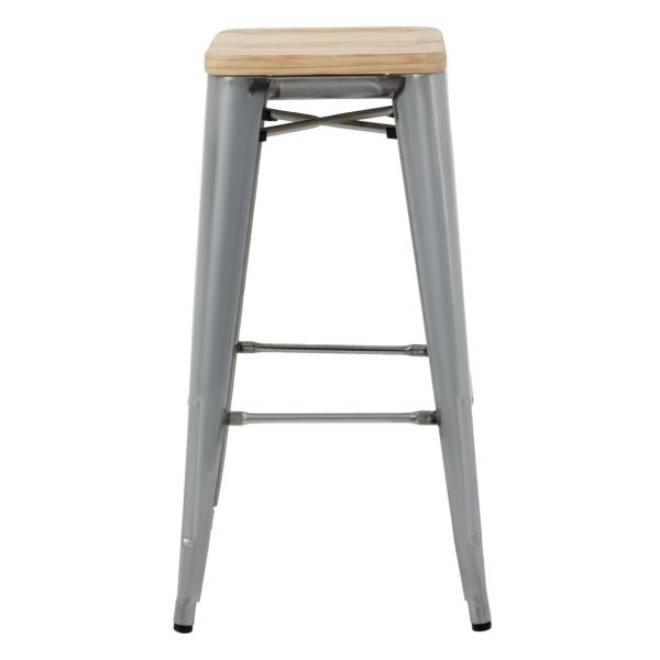 Bolero Bistro High Stools with Wooden Seat Pad Galvanised Steel (Pack of 4) - Image 4