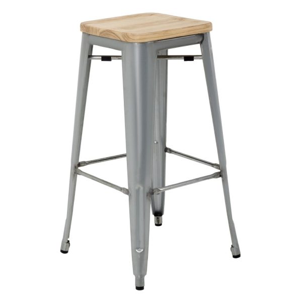 Bolero Bistro High Stools with Wooden Seat Pad Galvanised Steel (Pack of 4) - Image 5