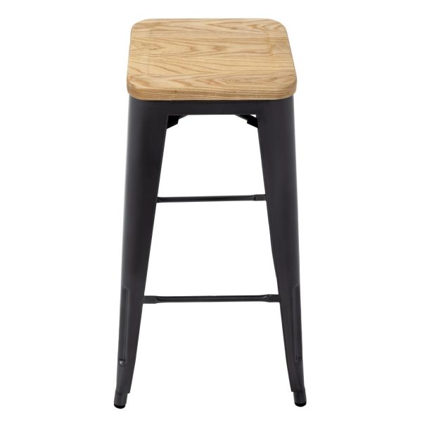 Bolero Bistro High Stools with Wooden Seat Pad Gun Metal (Pack of 4) - Image 3