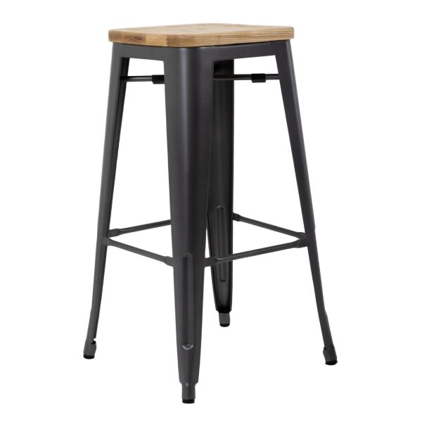 Bolero Bistro High Stools with Wooden Seat Pad Gun Metal (Pack of 4) - Image 5