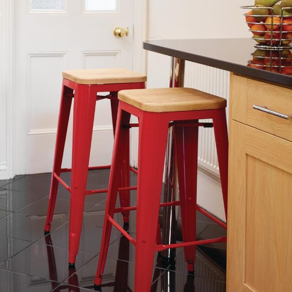 Bolero Bistro High Stools with Wooden Seat Pad Red (Pack of 4) - Image 3