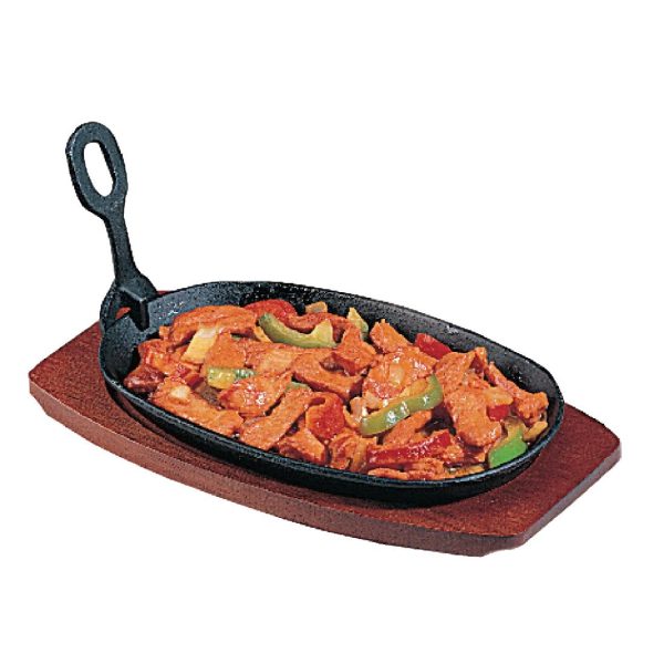 Olympia Cast Iron Oval Sizzler with Wooden Stand 240mm (Pack of 6) - Image 2
