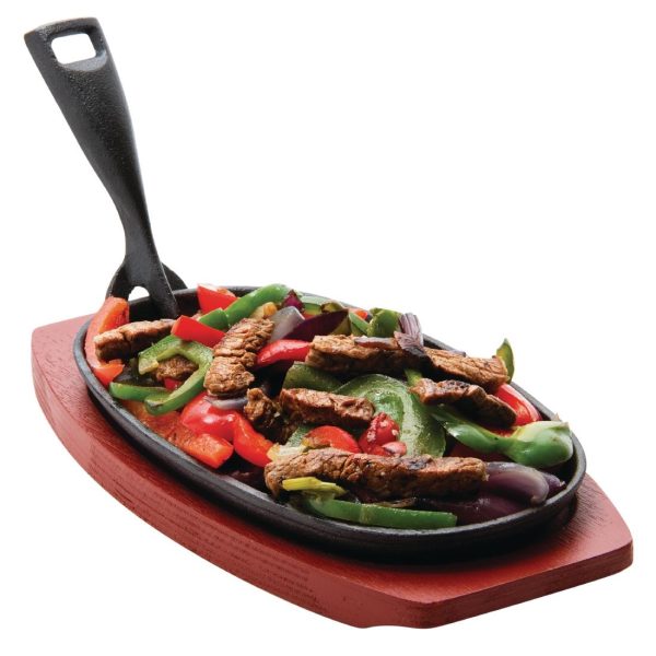 Olympia Cast Iron Oval Sizzler with Wooden Stand 240mm (Pack of 6) - Image 4