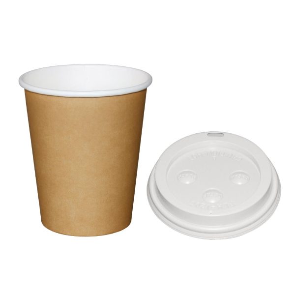 Special Offer Fiesta Recyclable Brown 225ml Hot Cups and White Lids (Pack of 1000)