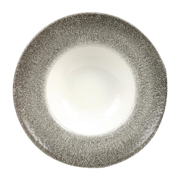 Churchill Studio Prints Raku Round Wide Rim Bowls White and Quartz Black 280mm - Image 2