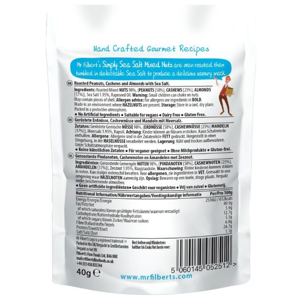 Mr Filbert's Simply Sea Salt Mixed Nuts 40g (Pack of 20) - Image 2