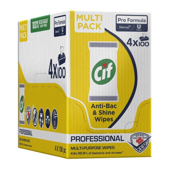 Cif Pro-Formula Antibac and Shine Biodegradable Surface Wipes (Pack of 4 x 100 Wipes) - Image 2