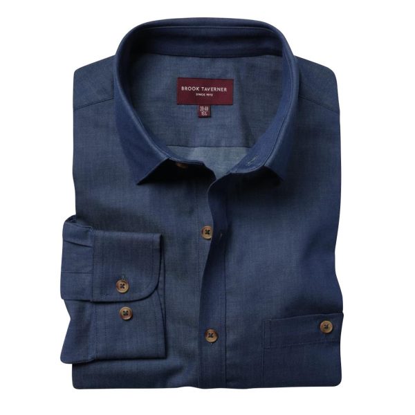 Brook Taverner Mens Jasper Long Sleeve Chambray Shirt