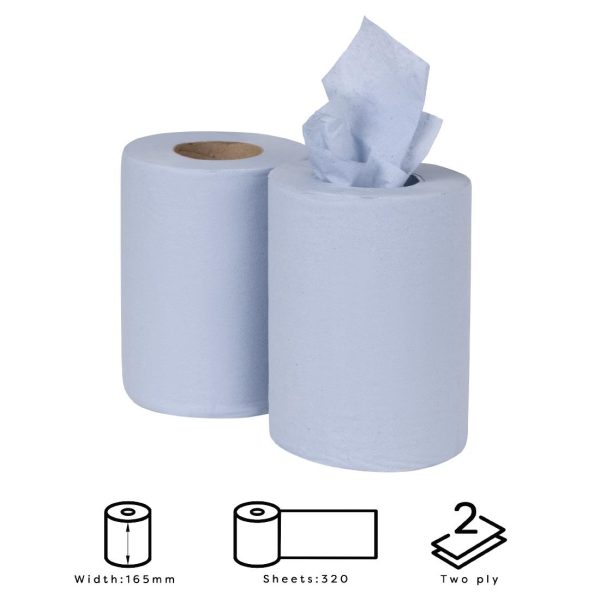 Nisbets Essentials Centrefeed Blue Rolls 2-Ply 320 Sheets (Pack of 2)