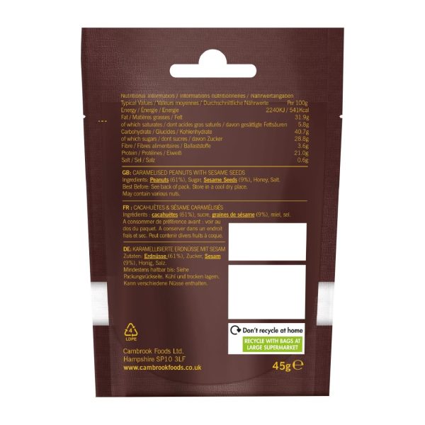 Cambrook Caramelised Sesame Peanuts Snack Pack 45g (Pack of 12) - Image 2