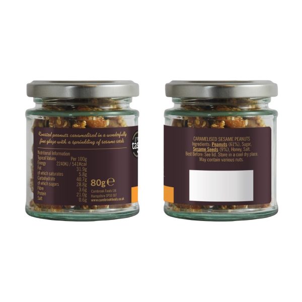 Cambrook Caramelised Sesame Peanuts Glass Jar 80g (Pack of 15) - Image 2
