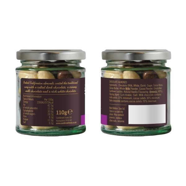 Cambrook Dark, Milk & White Chocolate Almonds Glass Jar 110g (Pack of 15) - Image 2