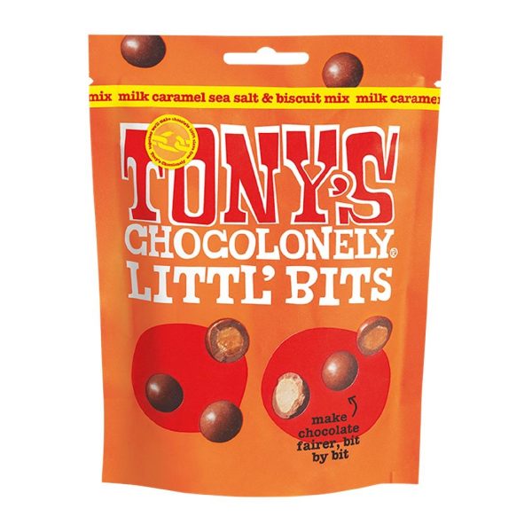 Tony's Chocolonely Littl' Bits - Milk Caramel Sea Salt Biscuit Mix 100g (Pack of 8)